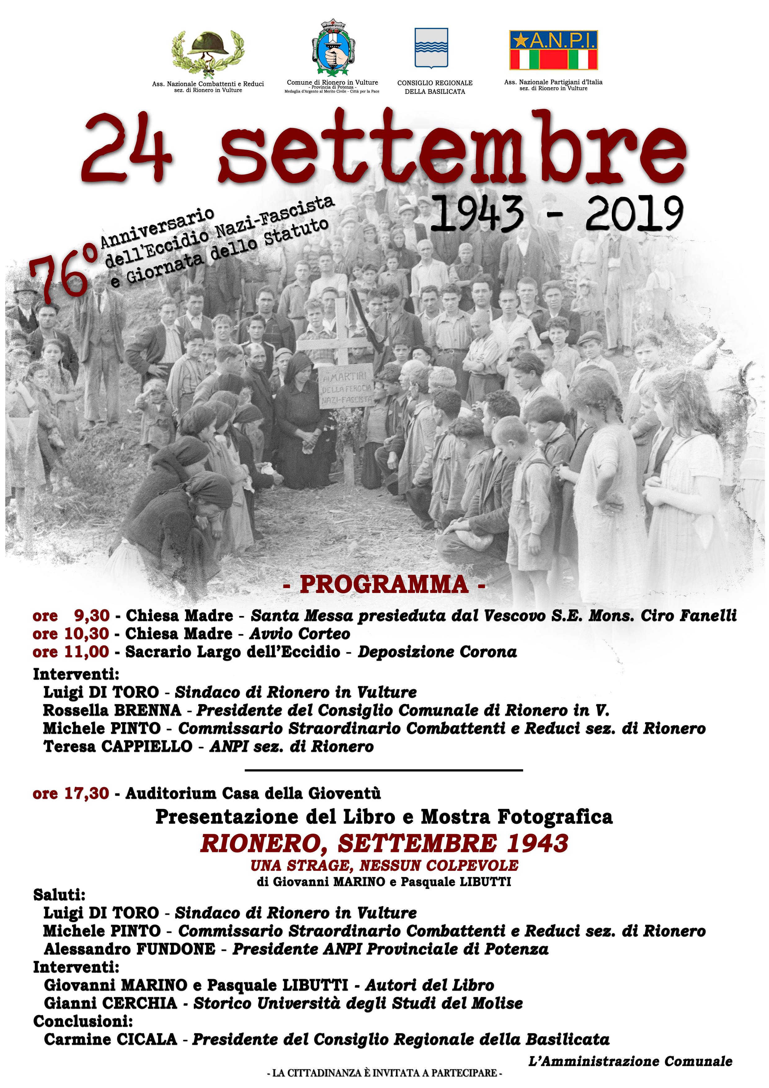 24 Settembre. 76° Anniversario dell'Eccidio nazi-fascista e Giornata dello Statuto