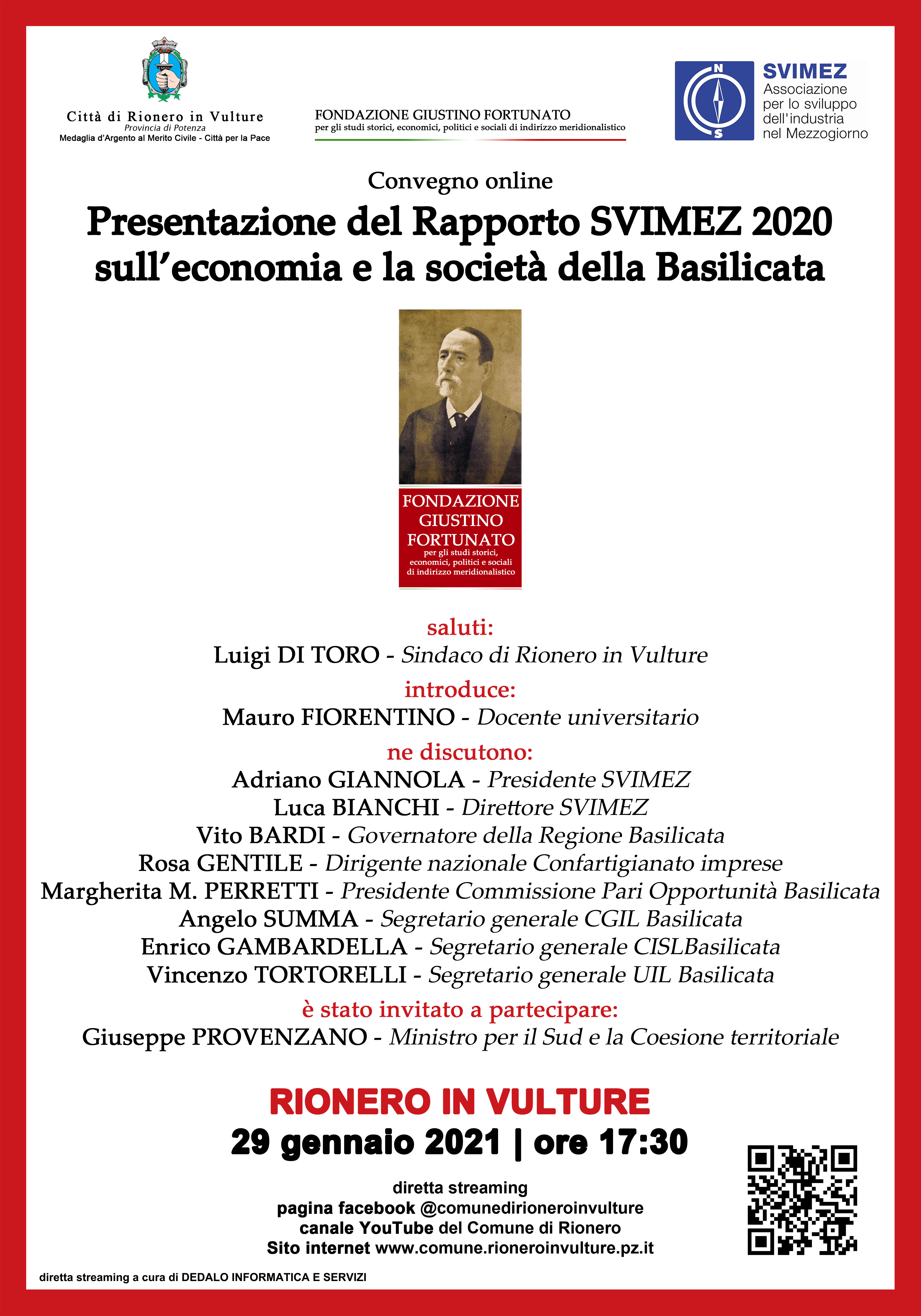 Convegno online. Presentazione del Rapporto SVIMEZ 2020 sull'economia e la società della Basilicata