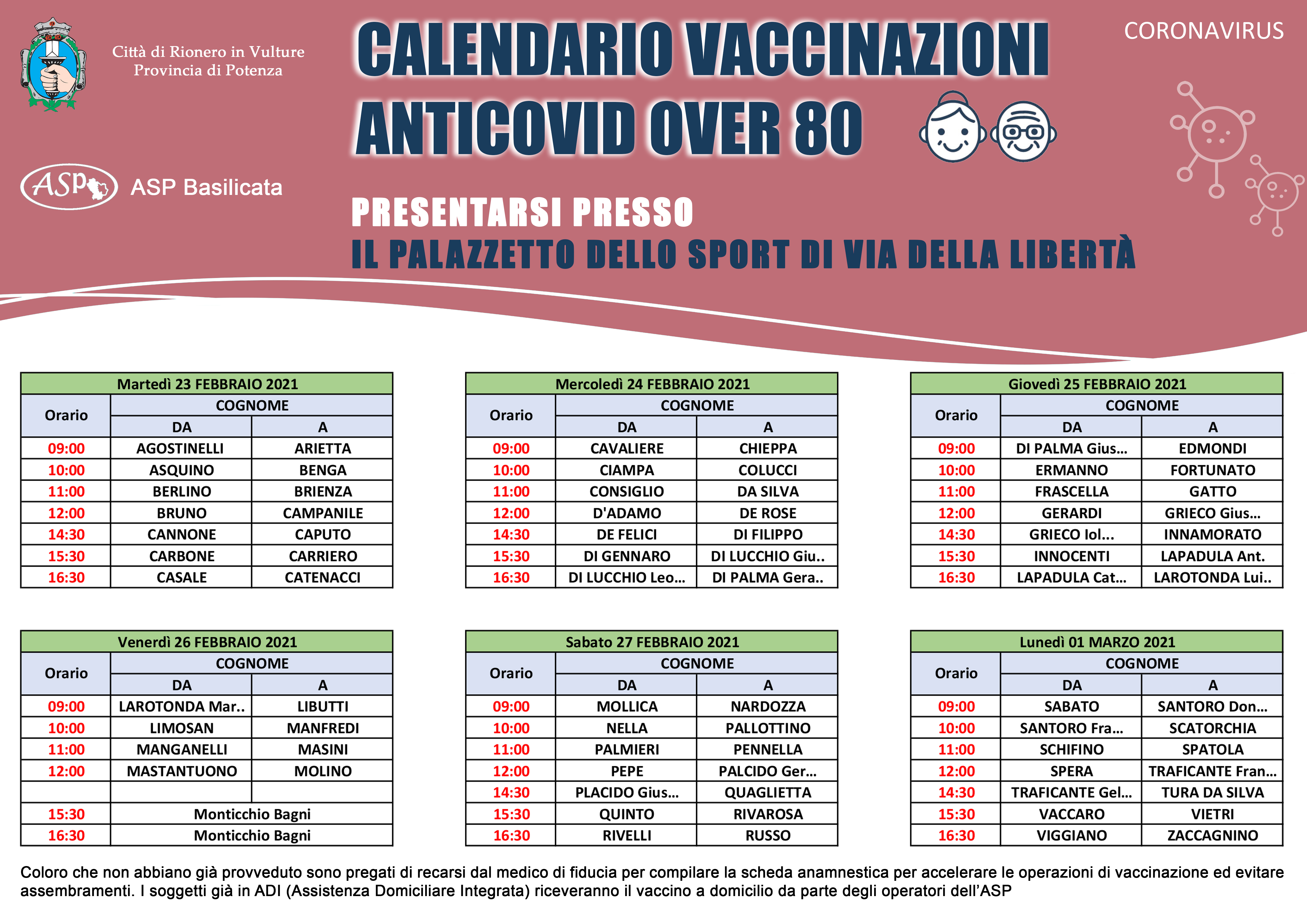 Il calendario delle vaccinazioni anti-Covid per gli anziani over 80